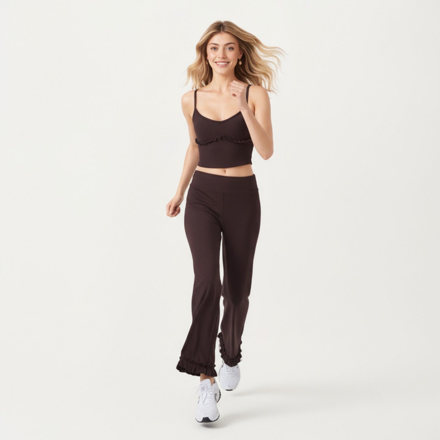 High Waist Wide Leg Sweatpants with Ruffle Hem Detail
