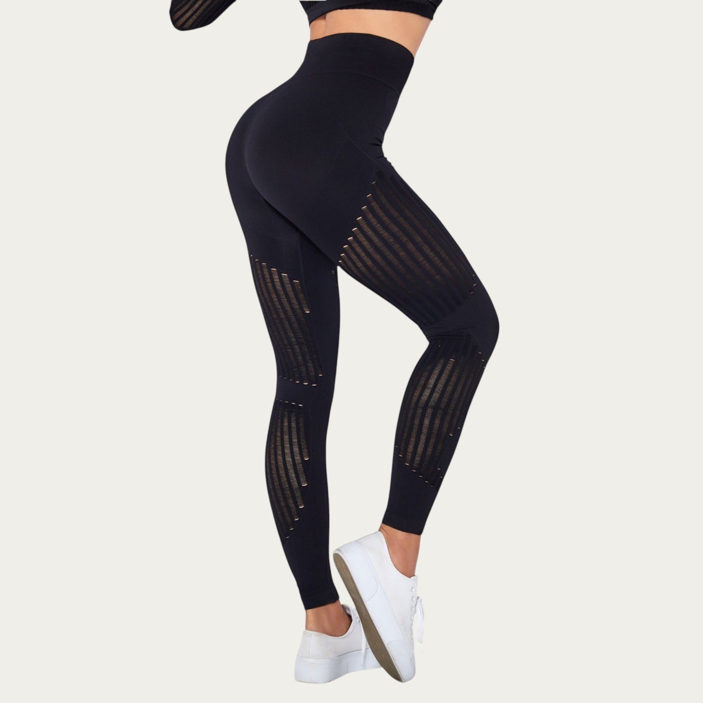 Seamless Patterned Leggings with Ribbed Details and Contouring Panels