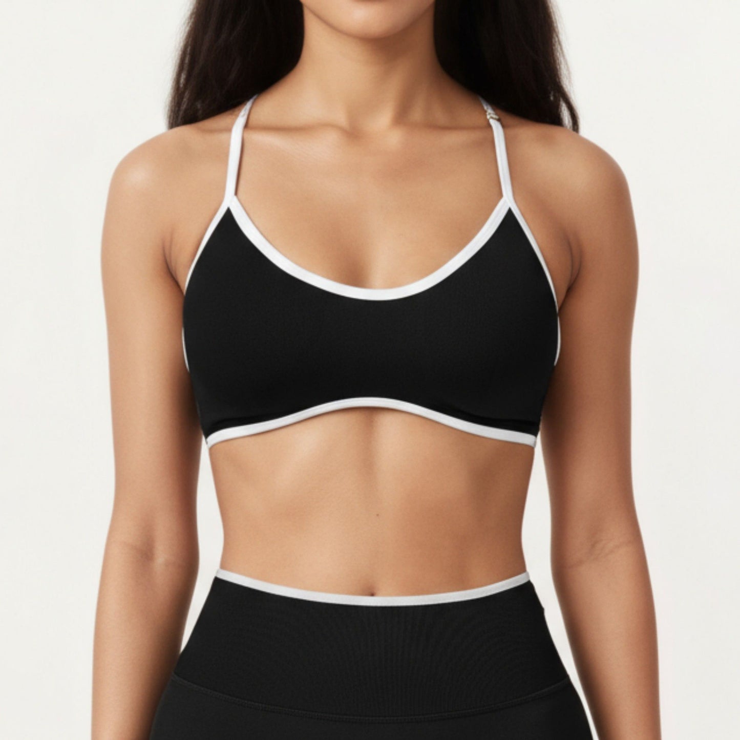 Contrast Trim Scoop Neck Sports Bra with Adjustable Spaghetti Straps