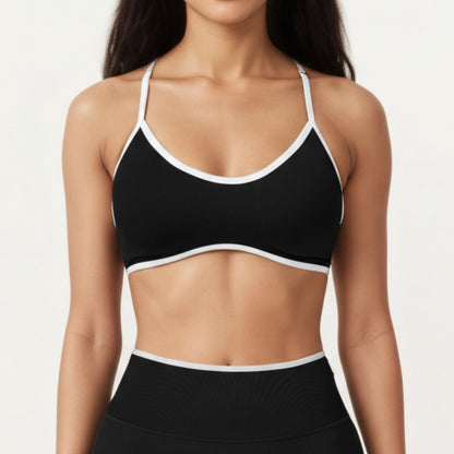 Contrast Trim Scoop Neck Sports Bra with Adjustable Spaghetti Straps