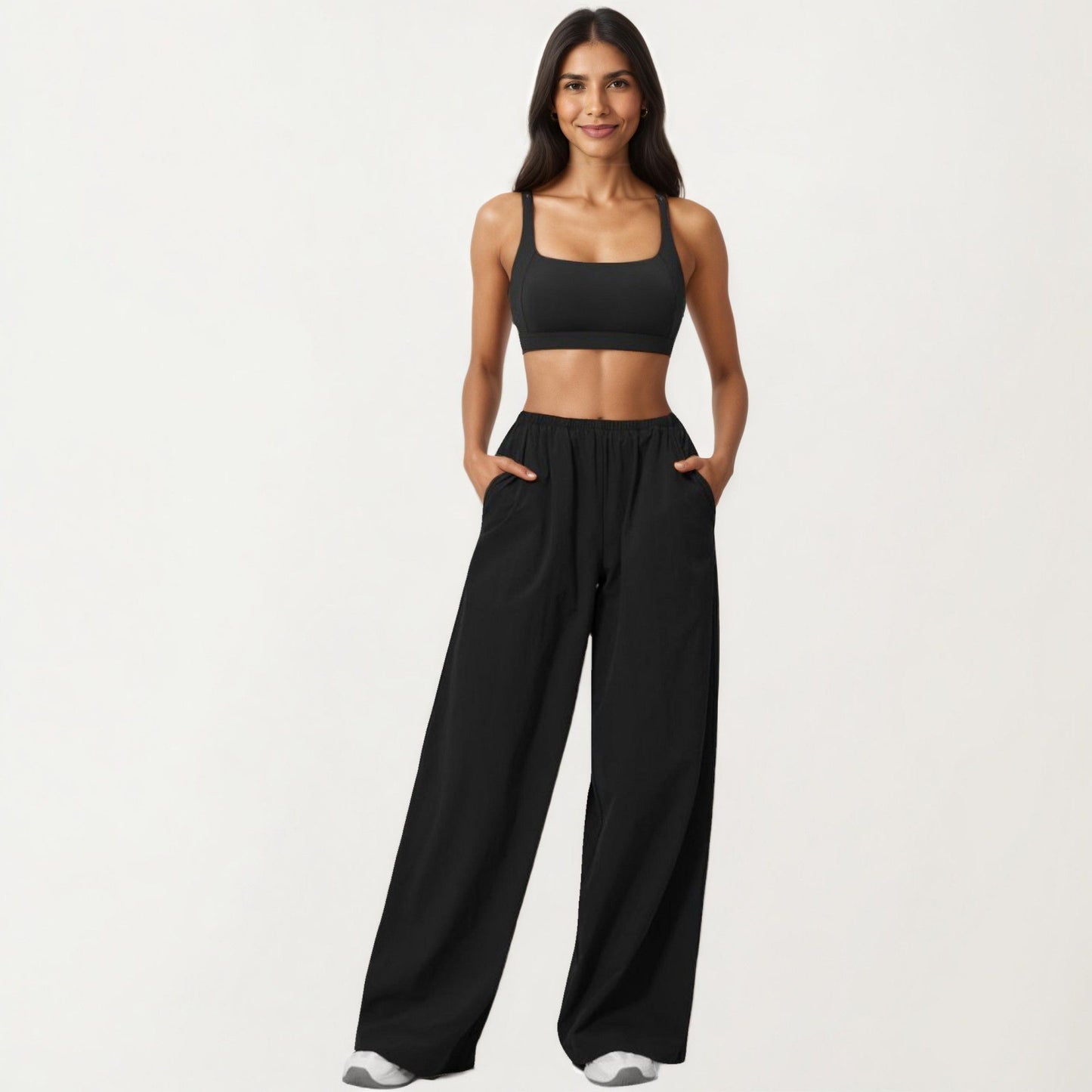 Wide Leg Lounge Pants with Elastic Waistband and Relaxed Draped Fit