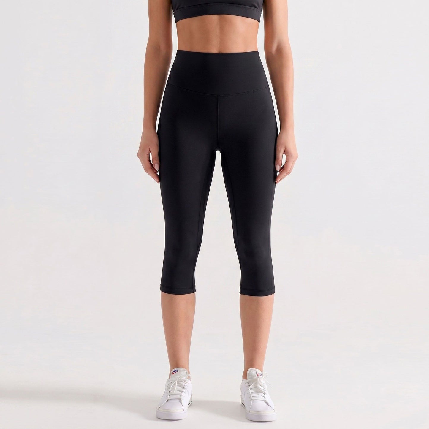 High Waist Capri Leggings with Wide Waistband Smooth Stretch Pull On Workout Yoga Pants