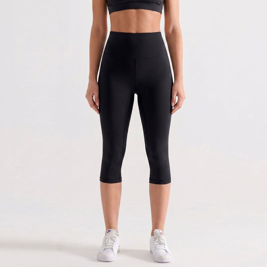 High Waist Capri Leggings with Wide Waistband Smooth Stretch Pull On Workout Yoga Pants