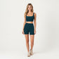 Square Neck Ribbed Cropped Tank Top with Seam Front Detail