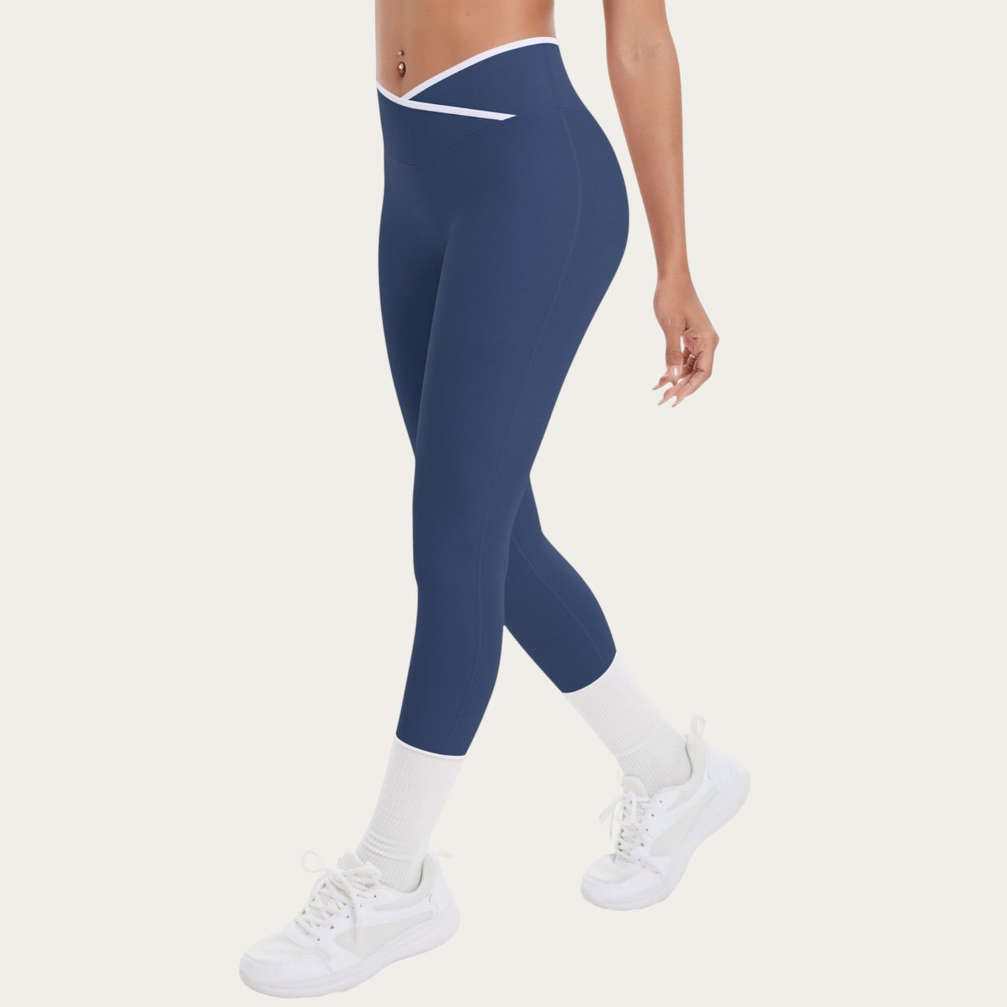High Waist Crossover Leggings with Contoured Fit and V-Shaped Waistband