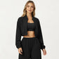 Cropped Zip Front Jacket with Elastic Hem and Long Sleeves