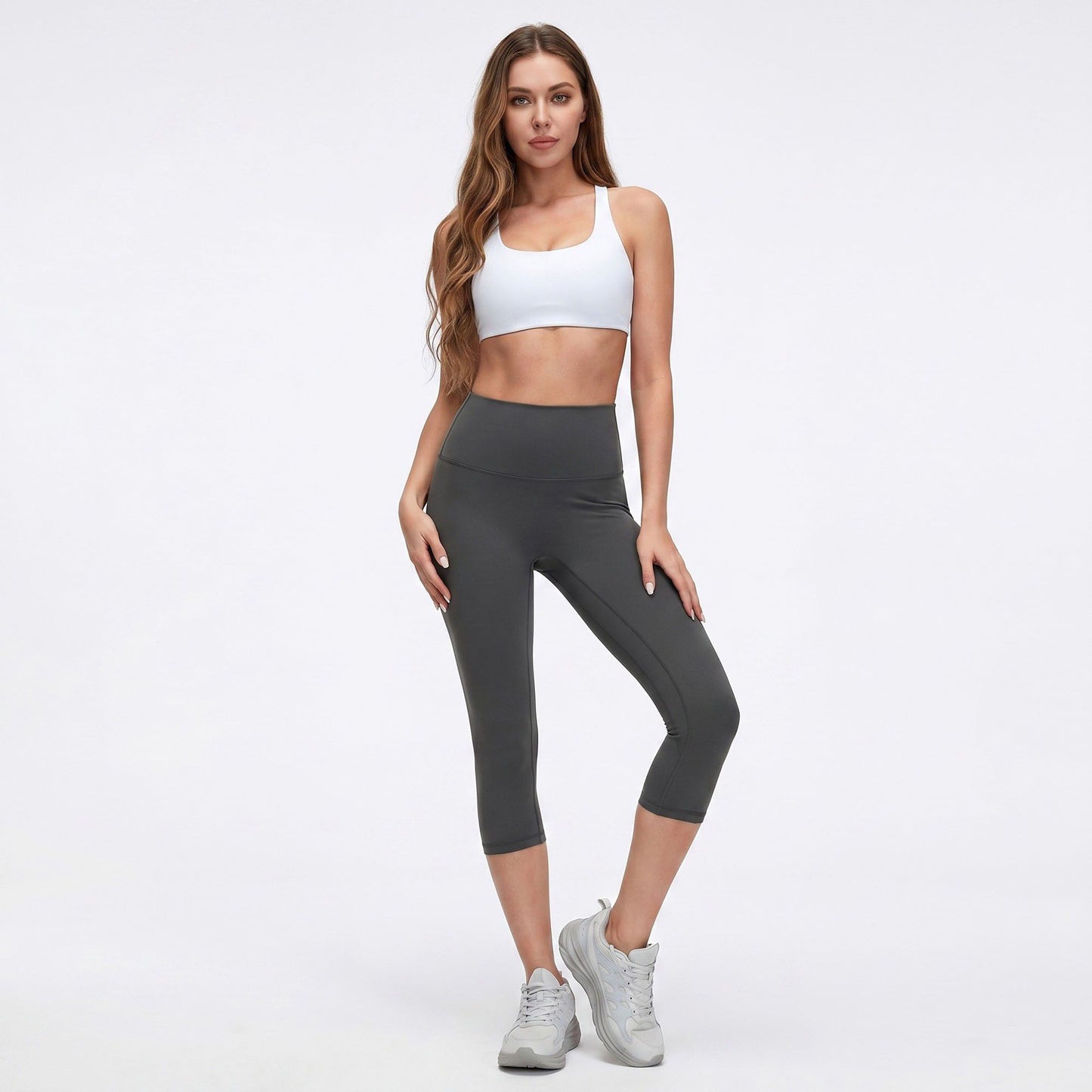 High Waist Capri Leggings with Wide Waistband Smooth Stretch Fit and Pull On Activewear Design
