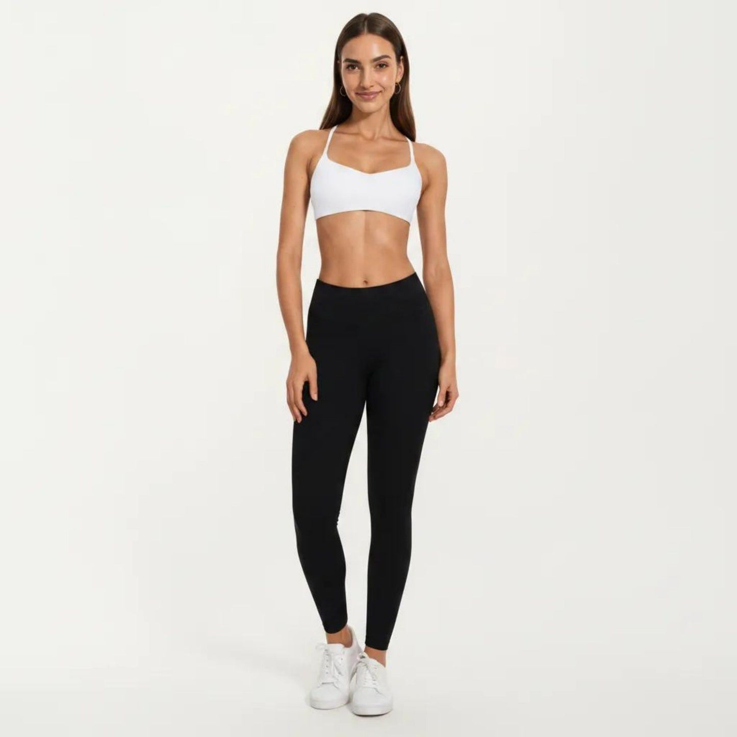 Strappy Sports Bra with Adjustable Cross Back and Scoop Neck Front