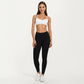 Strappy Sports Bra with Adjustable Cross Back and Scoop Neck Front