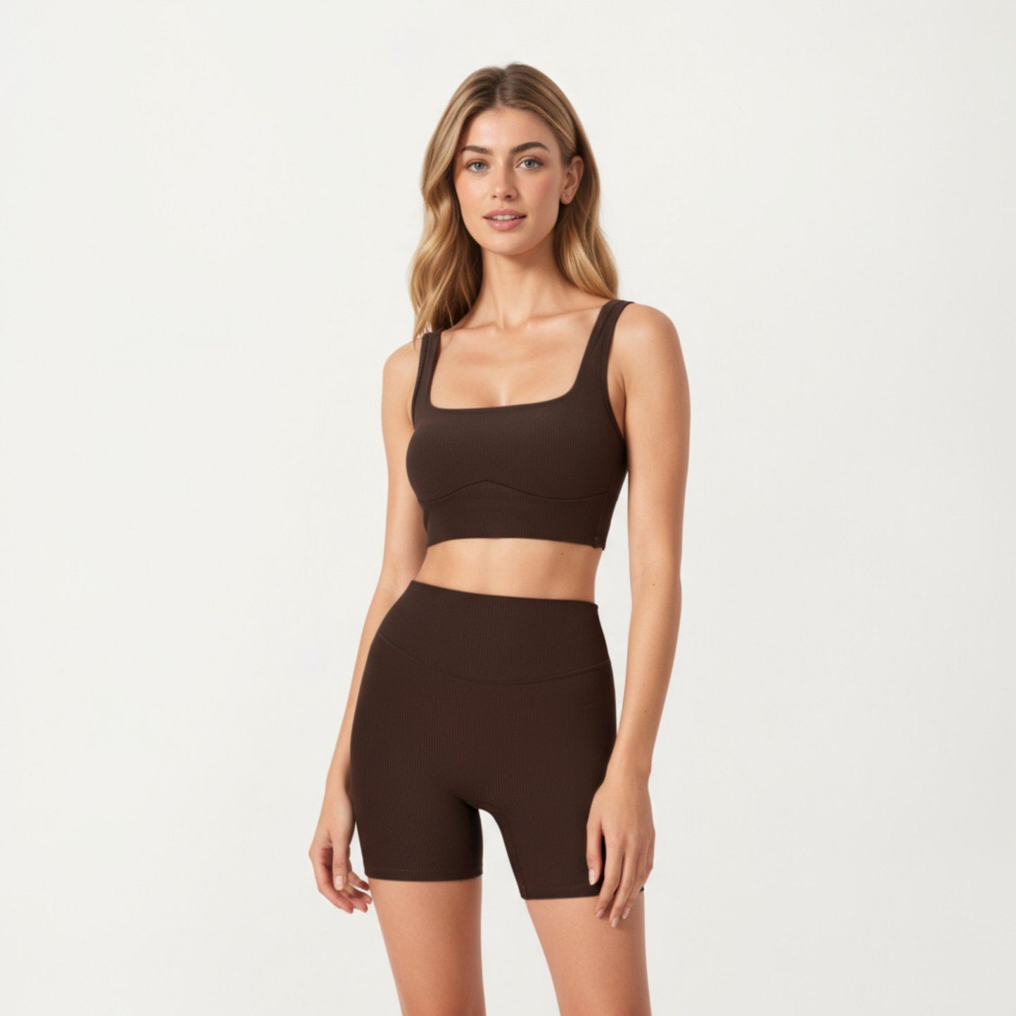 Square Neck Ribbed Cropped Tank Top with Seam Front Detail