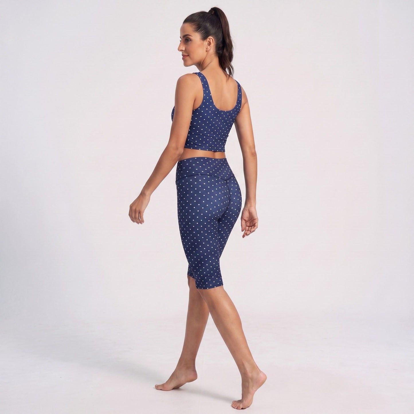 Polka Dot Foldover Waist Capri Leggings Fitted Cropped Yoga Pants for Dance Gym Workouts