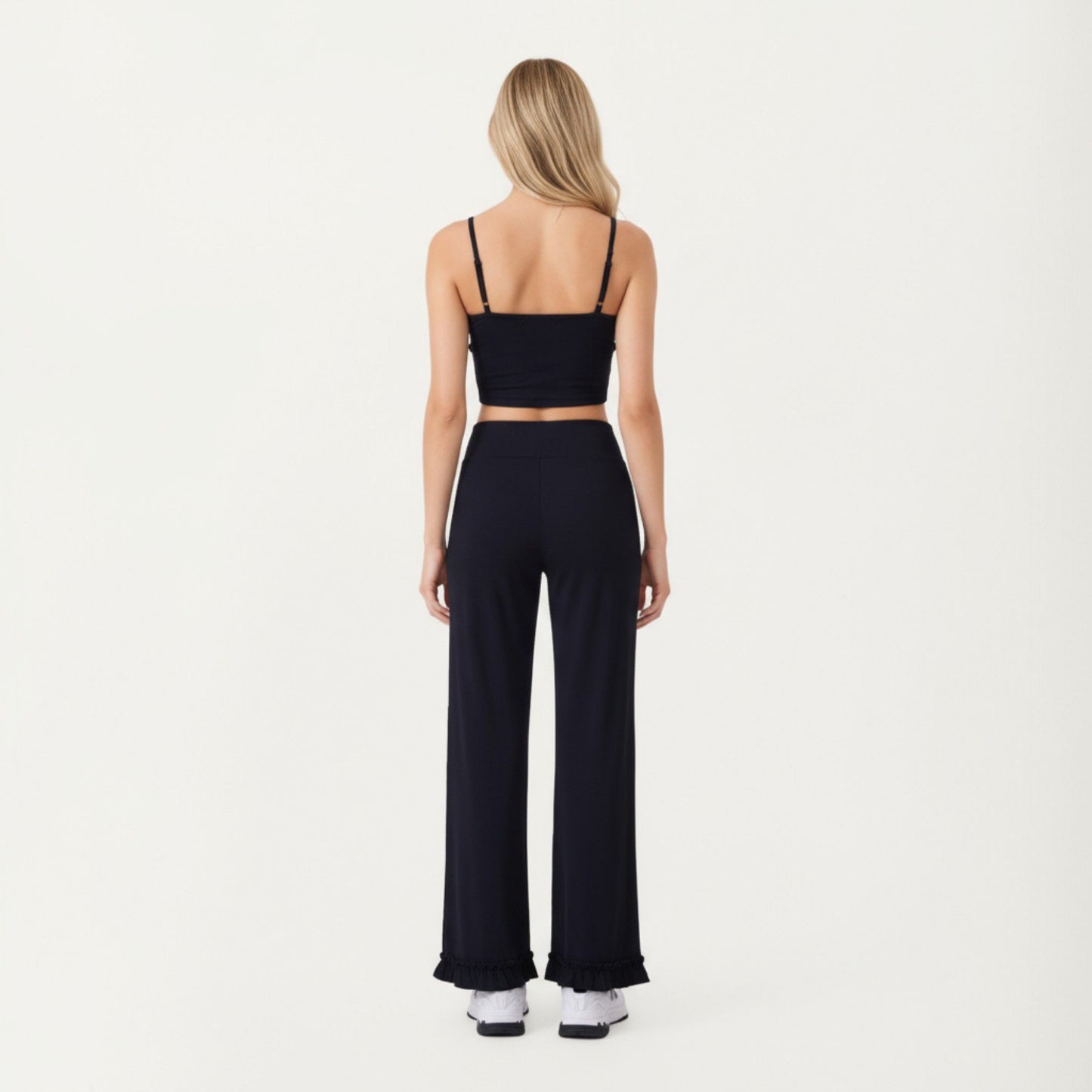 High Waist Wide Leg Sweatpants with Ruffle Hem Detail