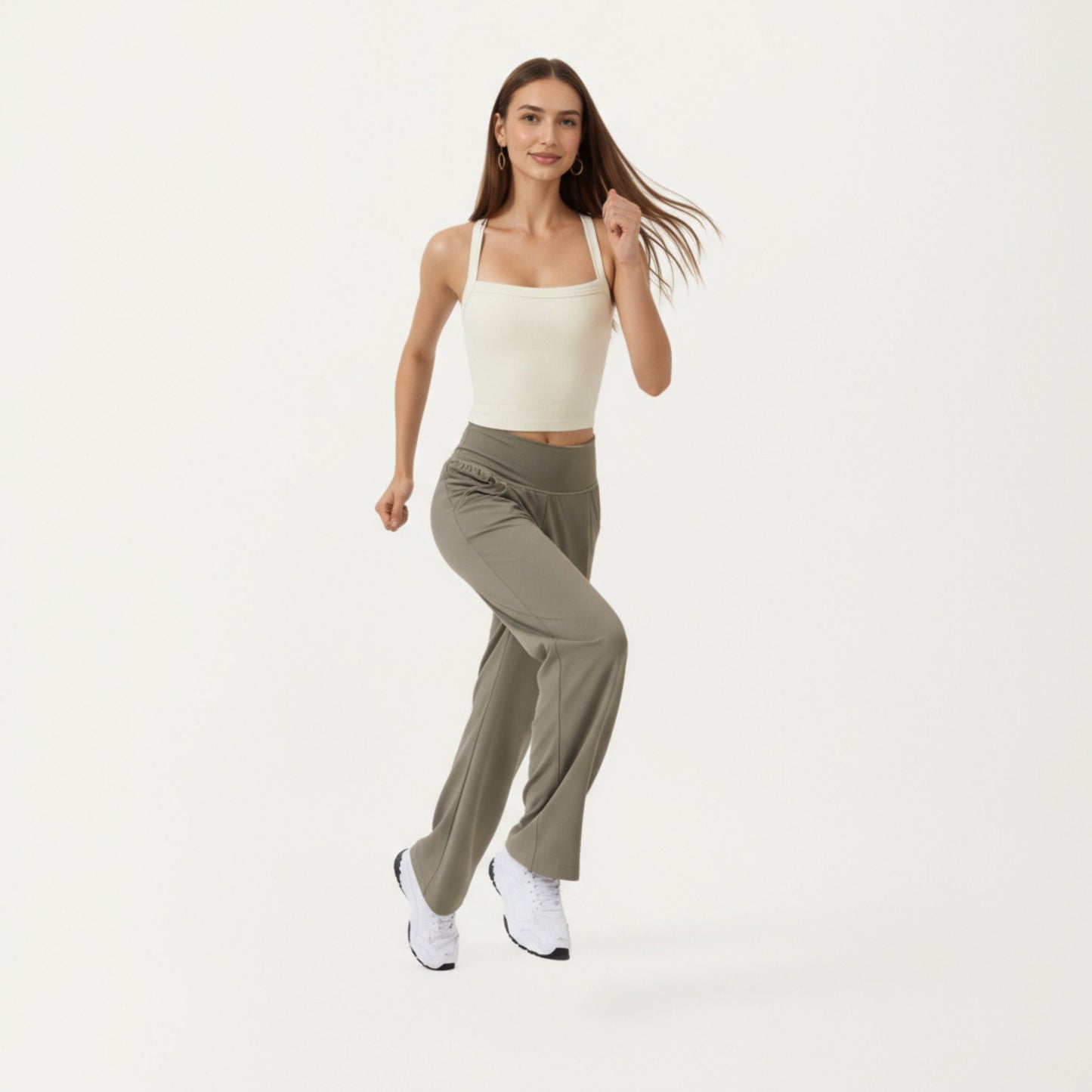 High Waist Wide Leg Sweatpants with Side Pockets and Smooth Stretch Fabric