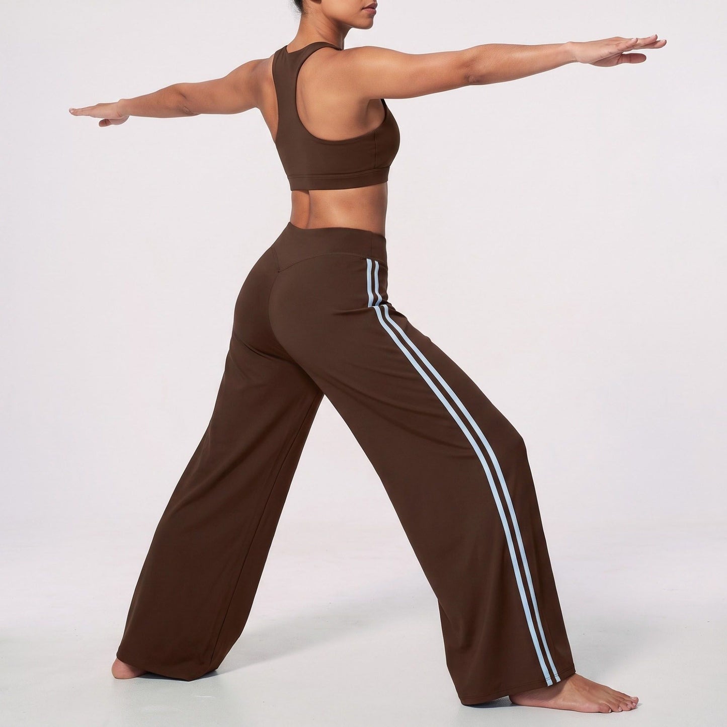 High Waist Wide Leg Workout Pants with Contrast Side Stripes