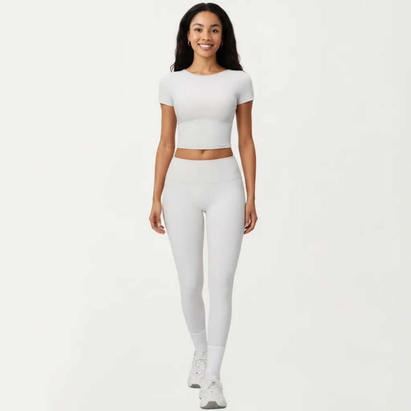 Short Sleeve Cropped Active Top with Crew Neck and Smooth Stretch Fit