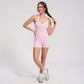 Halter Neck Active Romper Sleeveless Open Back Workout Yoga One Piece Shorts Jumpsuit