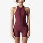 Sleeveless High Neck Zip Front Bodysuit with Athletic Fit and Stretch Fabric