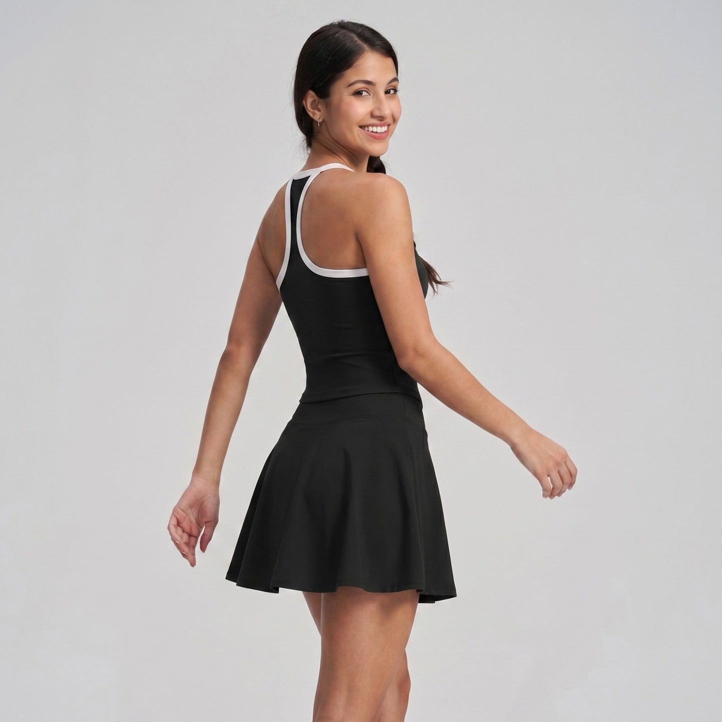Contrast Trim Cami Tank Top Scoop Neck Sleeveless Workout Yoga Tennis Activewear Top