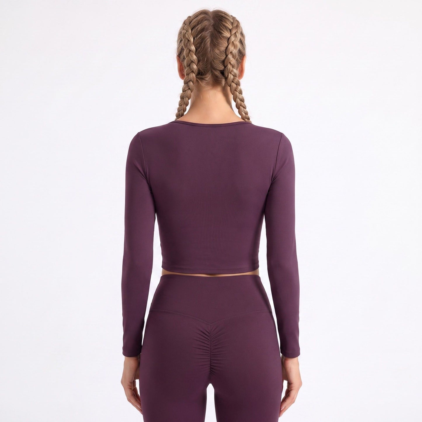 V Neck Long Sleeve Workout Crop Top Fitted Active Shirt