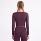 V Neck Long Sleeve Workout Crop Top Fitted Active Shirt