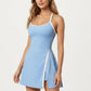 Athletic Dress with Racerback Top Built-In Shorts Contrast Trim Pleated Skirt
