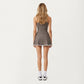 High Neck Ribbed Cropped Tank Top with Contrast Piping Trim