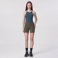 High Waist Ribbed Biker Shorts with Side Pocket and Adjustable Drawcord Detail