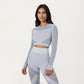 Long Sleeve Seamless Crop Top with Ribbed Texture and Contour Panels