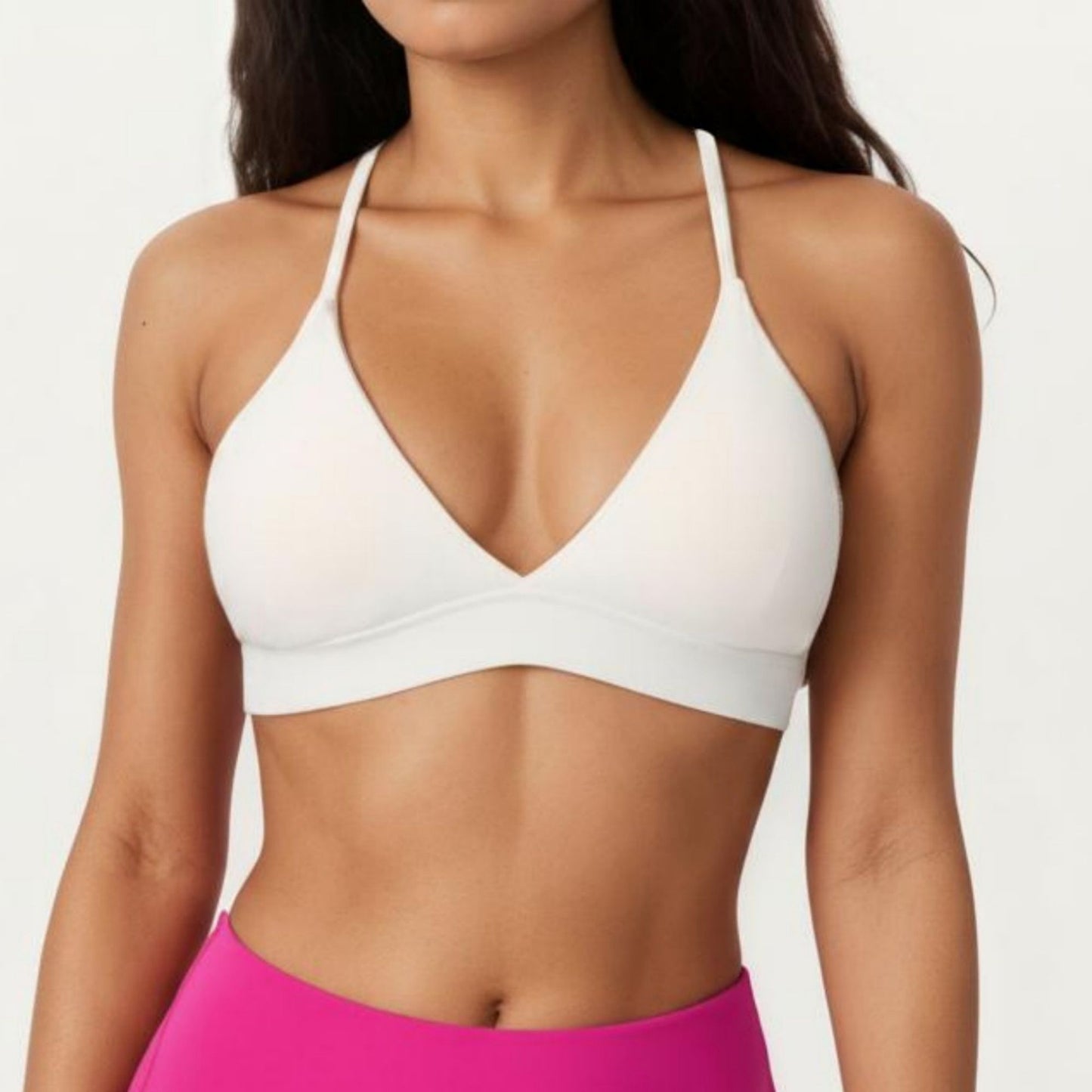Triangle Sports Bra with Adjustable Cross Back Straps and Smooth Band