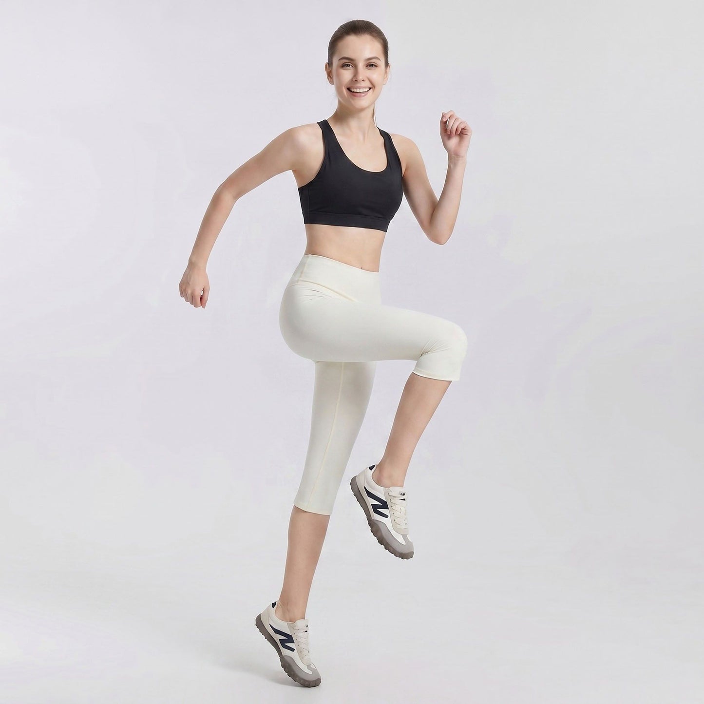 High Waist Capri Leggings with Wide Waistband Smooth Stretch Pull On Workout Yoga Pants