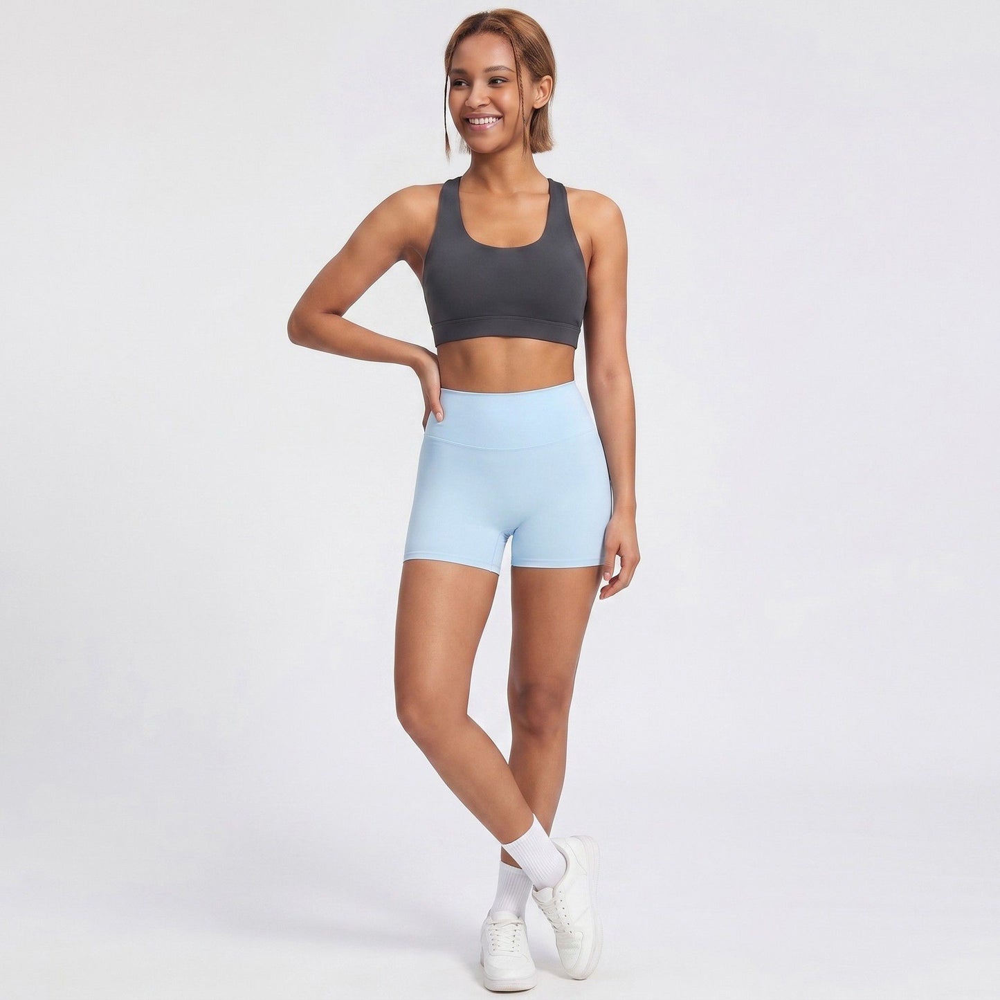 High Waist Workout Biker Shorts Wide Waistband Yoga Training Active Shorts
