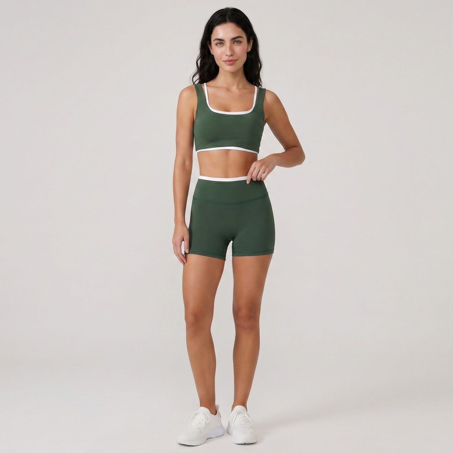 Padded Contrast Trim Sports Bra Tank Top Square Neck Workout Yoga Crop Top
