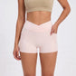 High Waist Crossover Waistband Pocket Workout Biker Shorts