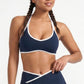 Padded Halter Sports Bra Tank Top Contrast Trim Workout Yoga Crop Top