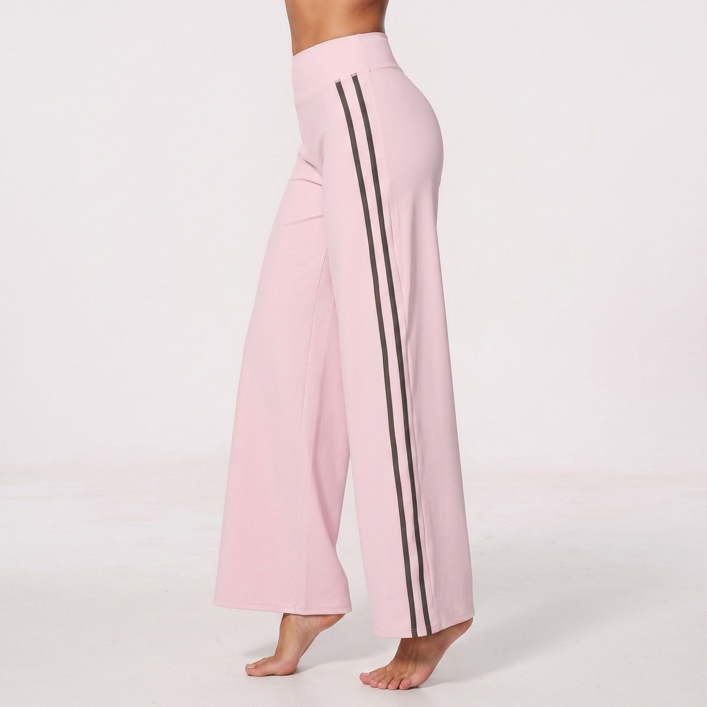High Waist Wide Leg Workout Pants with Contrast Side Stripes