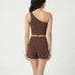 One Shoulder Sports Bra Smooth Stretch Asymmetrical Cropped Active Top with Fitted Minimal Silhouette
