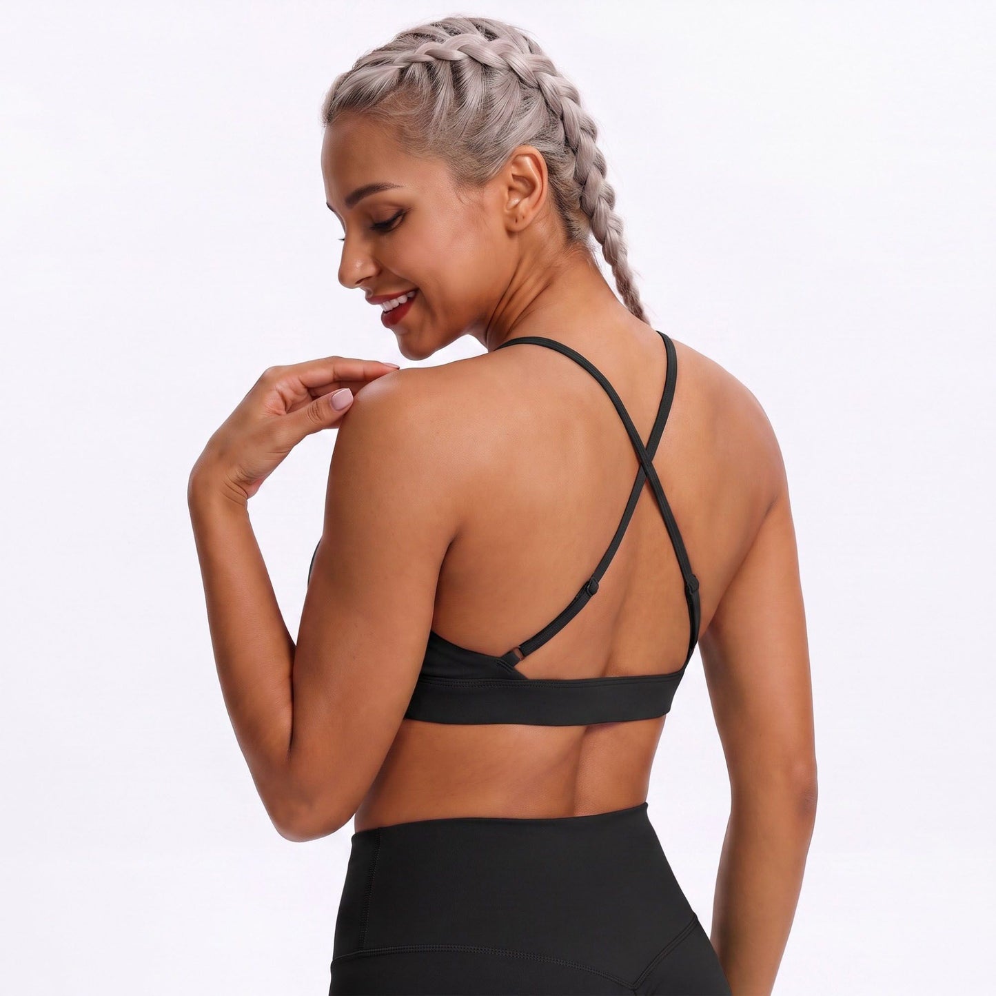 V Neck Cross Back Sports Bra Adjustable Strap Workout Top