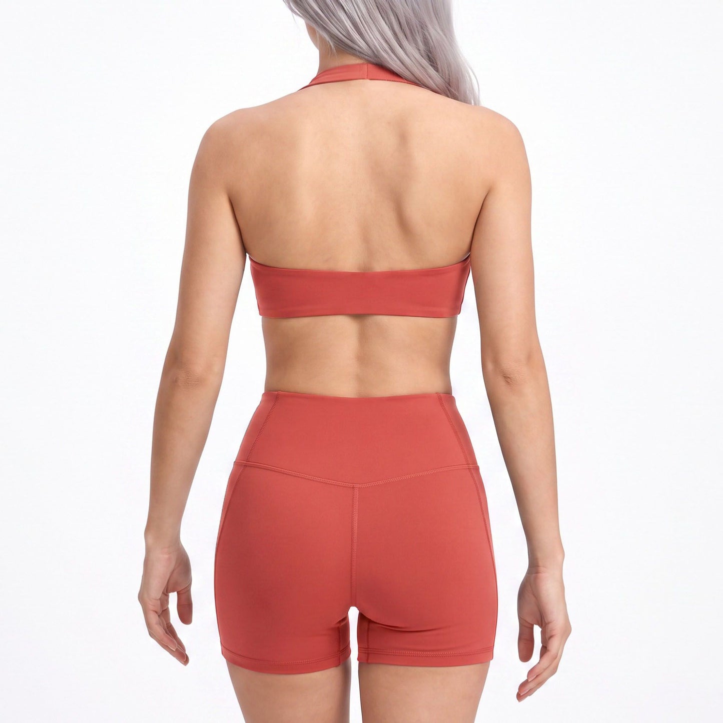 Halter Sports Bra Scoop Neck Open Back Workout Top