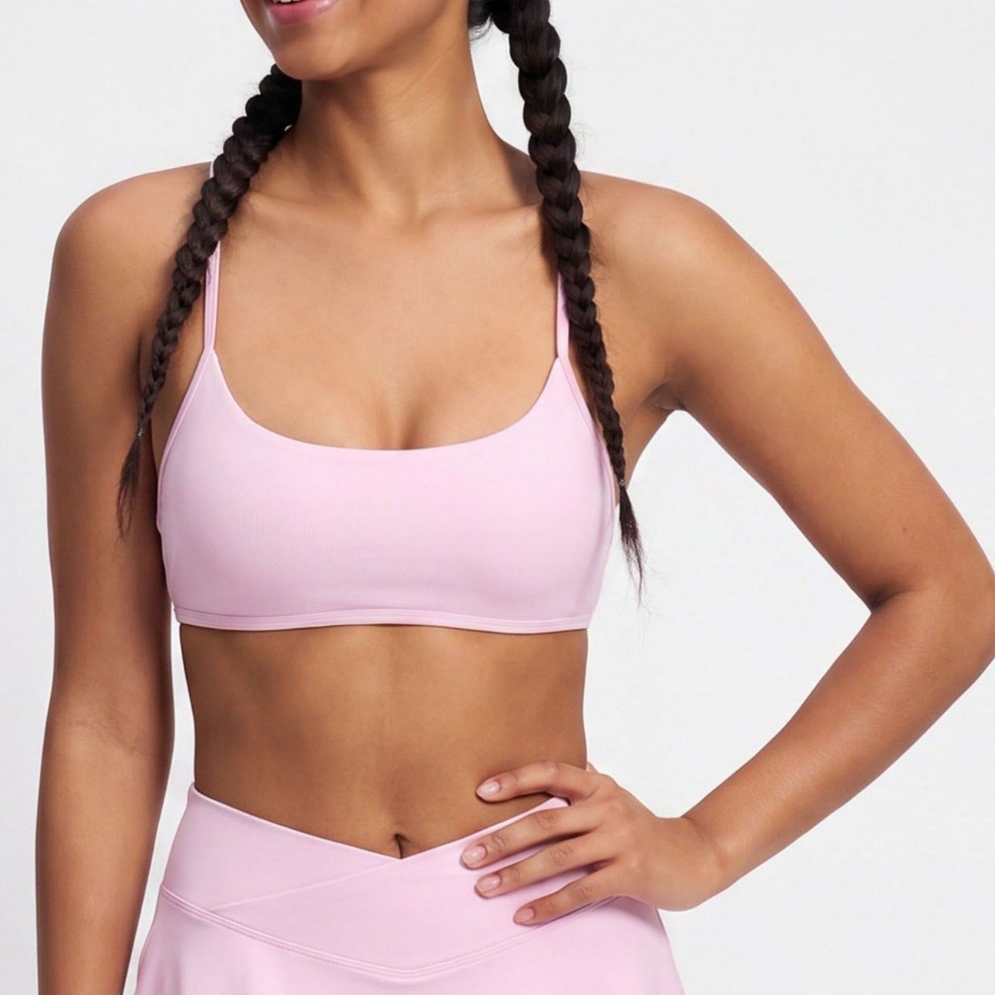 Padded Strappy Back Sports Bra Tank Top Scoop Neck Workout Yoga Crop Top