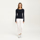 Seamless Long Sleeve Fitted Top with Thumbhole Cuffs and Crew Neck