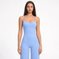 Scoop Neck Wide Leg Athletic Jumpsuit with Adjustable Crisscross Back Straps for Yoga Gym
