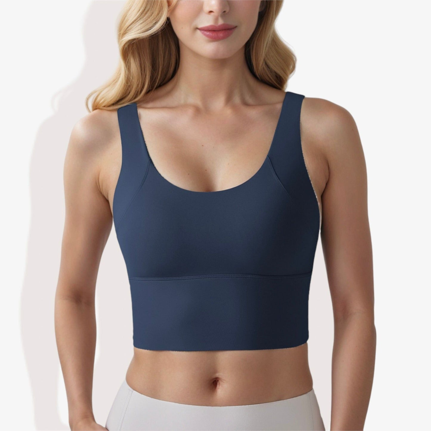 Longline Sports Bra with Wide Straps and Scoop Neck