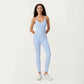 Scoop Neck Full-Length Activewear Bodysuit with Spaghetti Straps