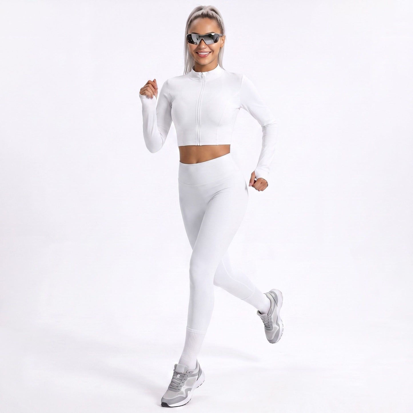 Cropped Full Zip Workout Jacket with Thumbholes