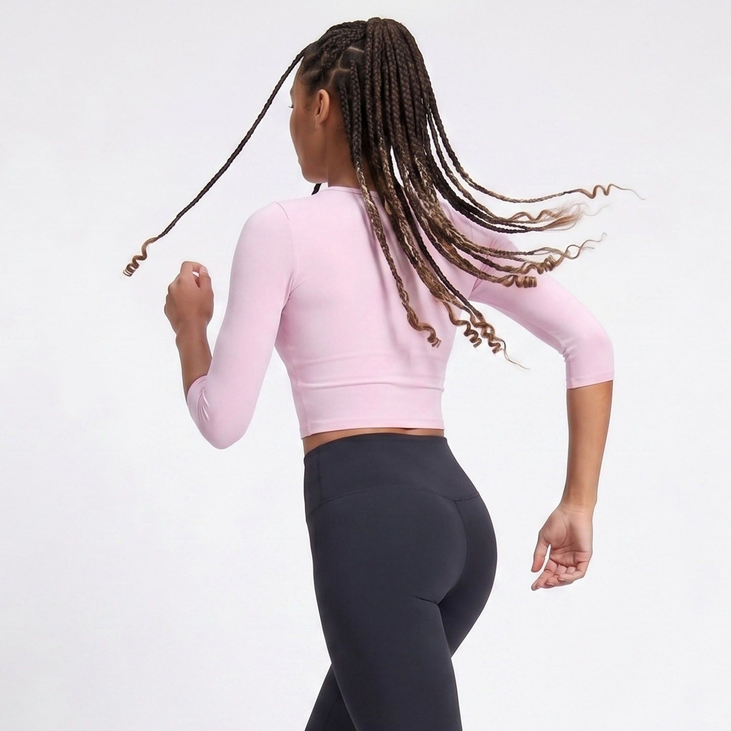 Elbow Sleeve Workout Top Crew Neck Fitted Crop Yoga Activewear Shirt