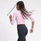 Elbow Sleeve Workout Top Crew Neck Fitted Crop Yoga Activewear Shirt