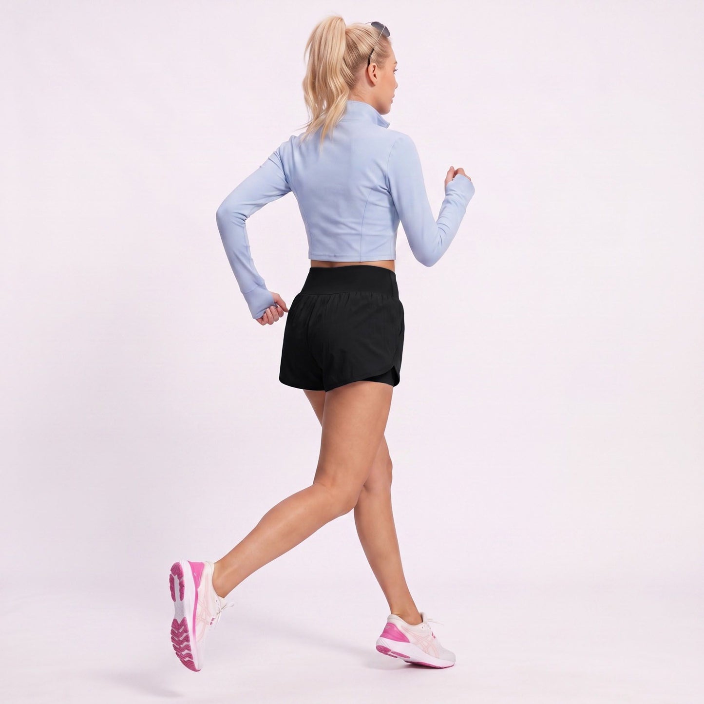 High Waist Running Shorts with Wide Waistband and Side Slits