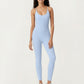 Scoop Neck Full-Length Activewear Bodysuit with Spaghetti Straps
