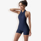 Sleeveless High Neck Zip Front Bodysuit with Athletic Fit and Stretch Fabric