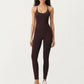 Scoop Neck Full-Length Activewear Bodysuit with Spaghetti Straps